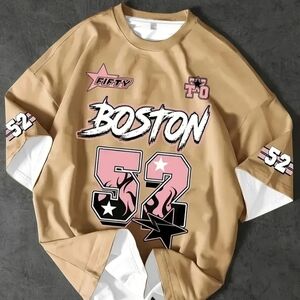 A White Street-Style T Featuring Bold Flame Graphics with The Numbers '52'